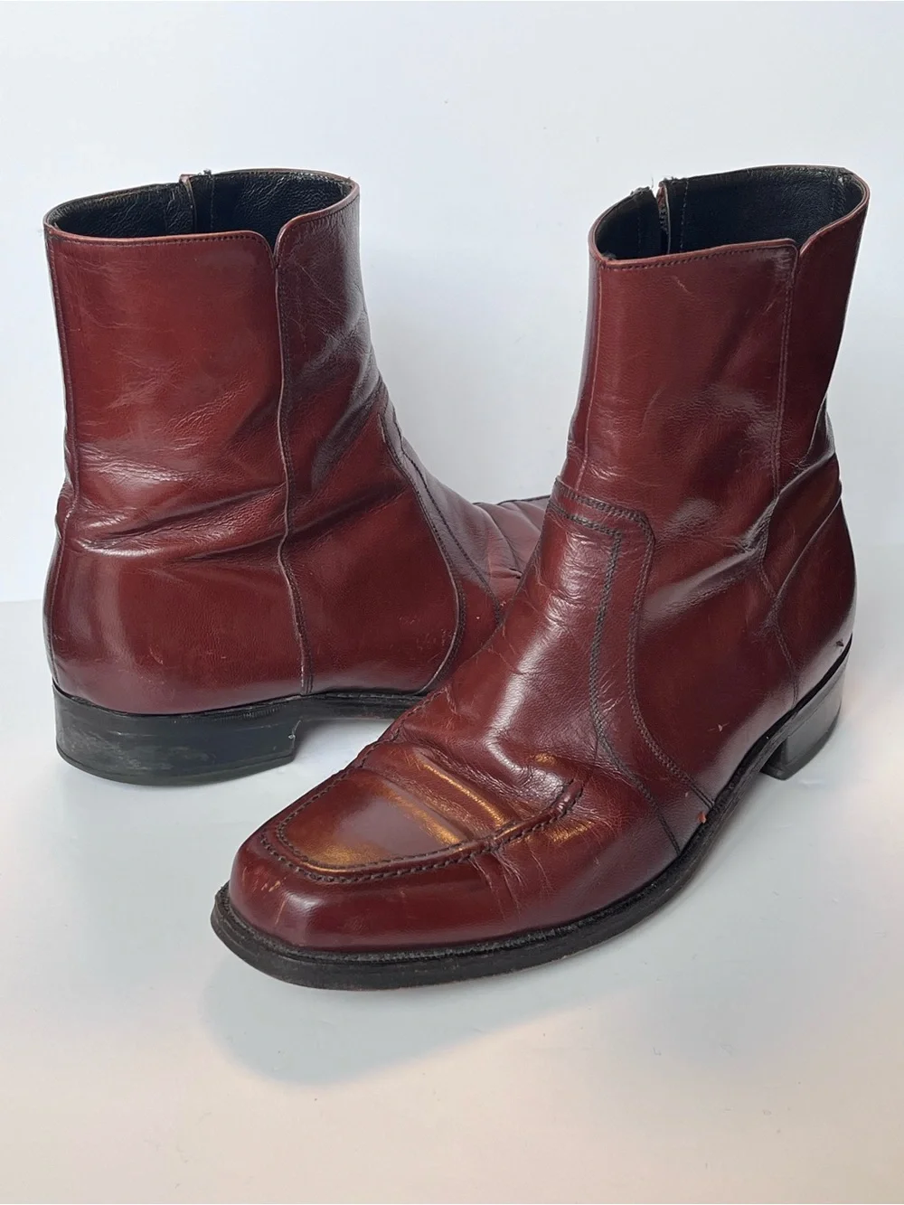 FLORSHEIM Vintage 70’s Burgundy Leather Side Zip Ankle Boots Men’s Size 9 D
